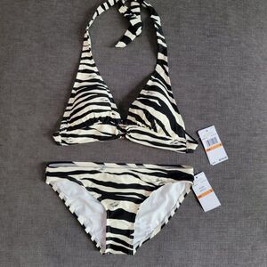 Michael Kors Women Black & White Halter Neck 2 Piece Bikini Swimsuit Size Small
